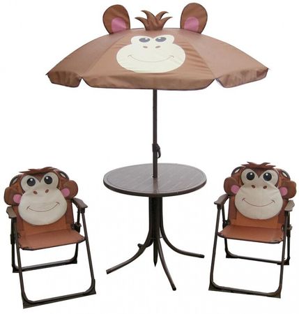 Set detský LEQ MELISENDA Mono,opica , slnečník 105 cm, stôl 50 cm, 2 stoličky