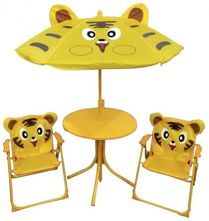 Set detský LEQ MELISENDA Tigre, slnečník 105 cm, stôl 50 cm, 2 stoličky