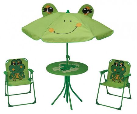 Set detský LEQ MELISENDA žabka, slnečník 105 cm, stôl 50 cm, 2 stoličky