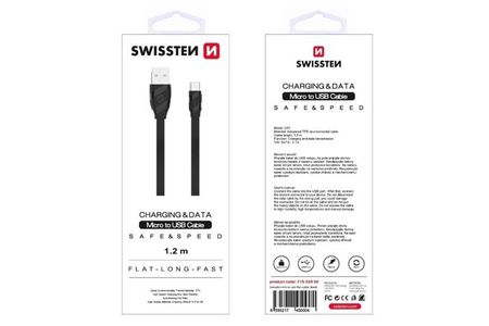 Swissten Datovy kabel micro USB/micro USB plochy 1,2 m cierny